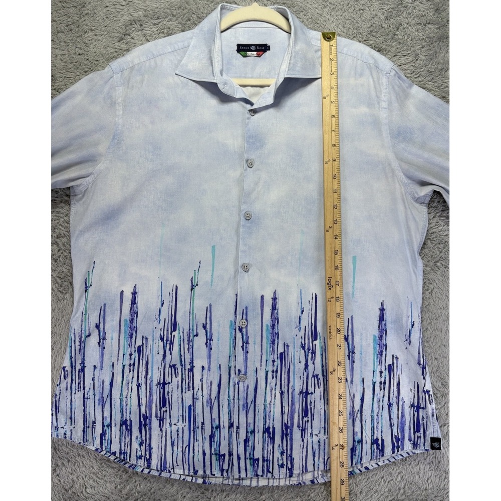 Stone Rose Men's XL Dress Shirt White Blue Purple Pattern Flip Cuff Long Sleeve - Picture 4 of 11